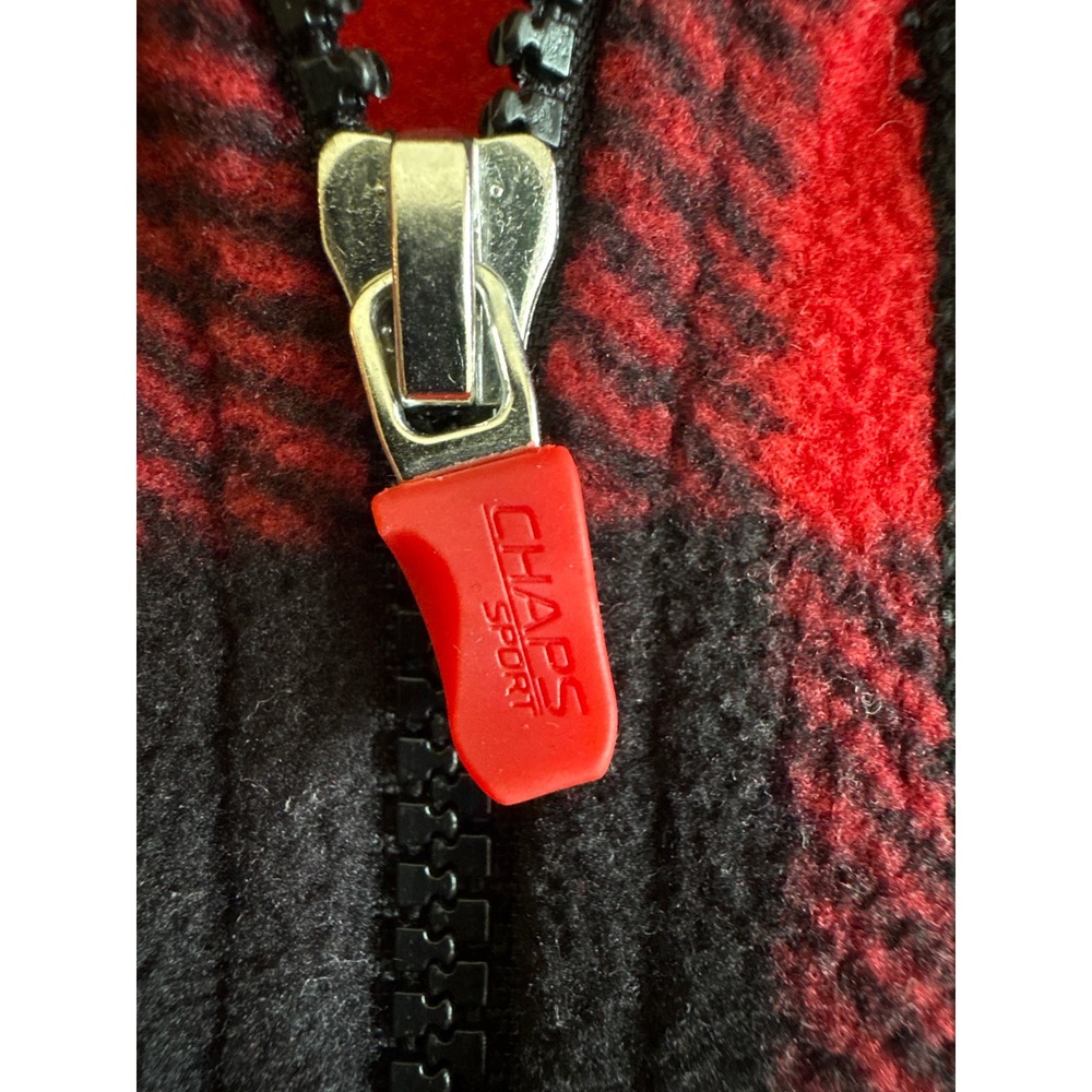 Chaps Sport XL Red Black Buffalo Plaid Fleece Full Zip Vest Pockets - Picture 3 of 7